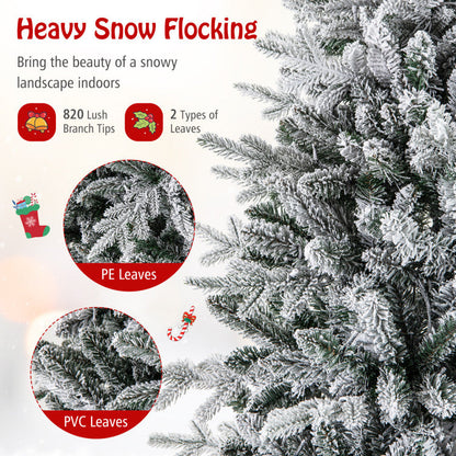 4.5/6/7 Feet Flocked Christmas Tree with 8 Lighting Modes and Multi-Color LED Lights