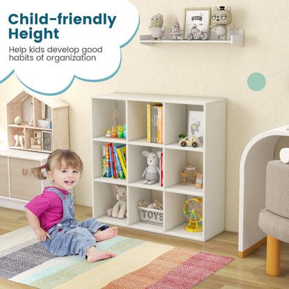 Wooden Kids Bookcase with Storage Cubbies and Anti-toppling Devices