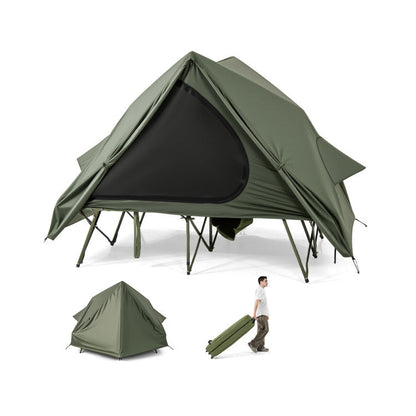 Foldable 2-Person Camping Cot Tent with Pop-up Tent Shelter and Portable Wheeled Bag