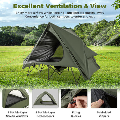 Foldable 2-Person Camping Cot Tent with Pop-up Tent Shelter and Portable Wheeled Bag