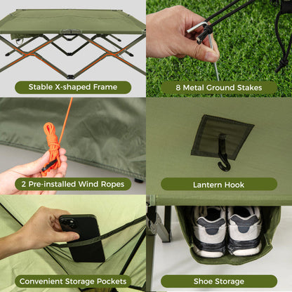 Foldable 2-Person Camping Cot Tent with Pop-up Tent Shelter and Portable Wheeled Bag