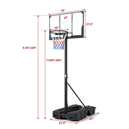 Foldable Basketball Hoop 7.54-10 ft Stepless Adjustable with PC Backboard
