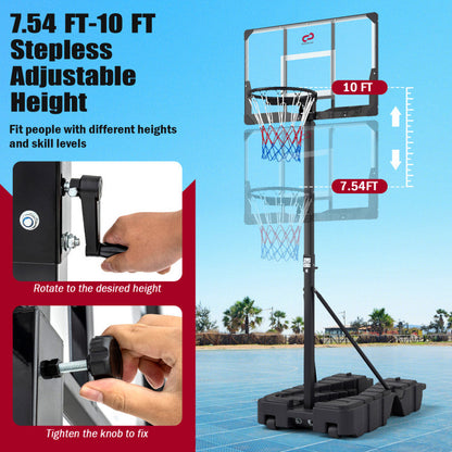 Foldable Basketball Hoop 7.54-10 ft Stepless Adjustable with PC Backboard