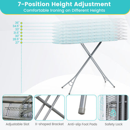 Foldable Ironing Board with Iron Rest and Adjustable Height