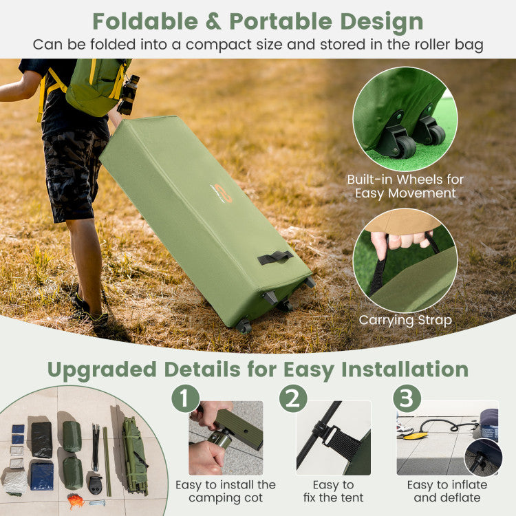 5-in-1 2-Person Foldable Outdoor Camping Tent Cot with Air Mattress and Sleeping Bag
