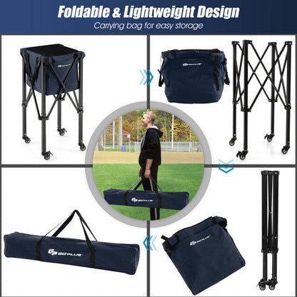 Lightweight Foldable Tennis Ball Teaching Cart with Wheels and Removable Bag