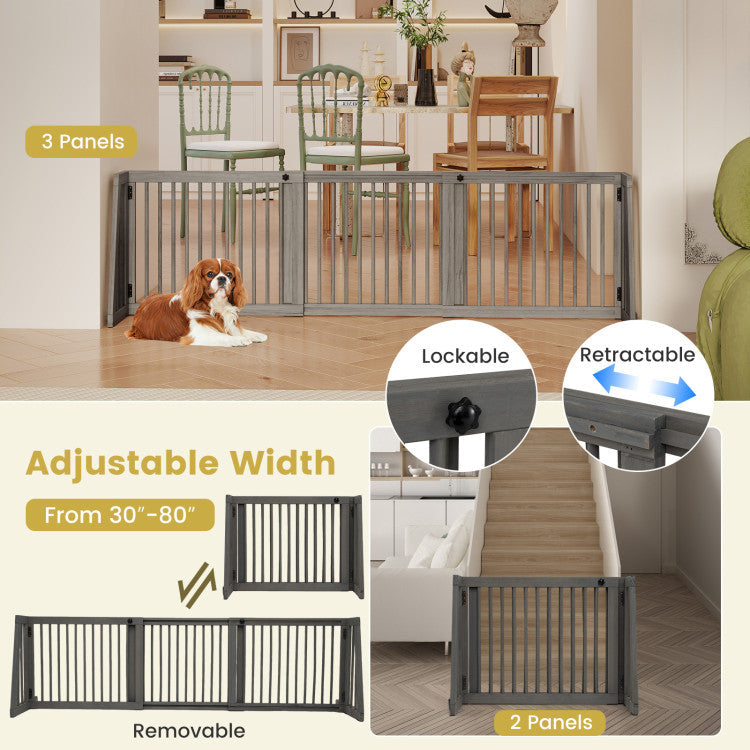 Folding Adjustable Free Standing 3 Panel Wood Fence for Dogs