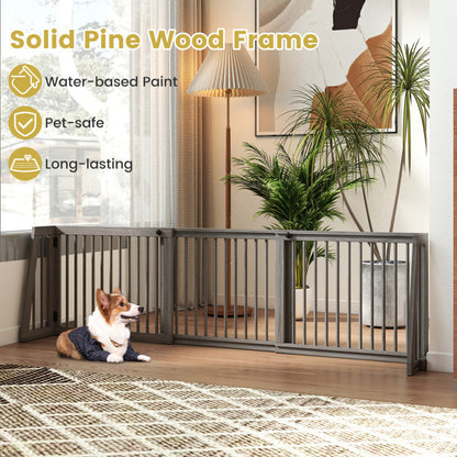 Folding Adjustable Free Standing 3 Panel Wood Fence for Dogs