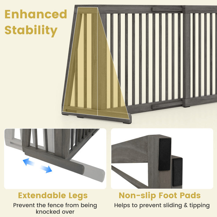 Folding Adjustable Free Standing 3 Panel Wood Fence for Dogs