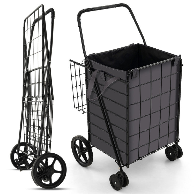 Folding Rolling Shopping Cart with Waterproof Liner and Basket