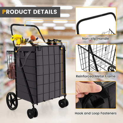 Folding Rolling Shopping Cart with Waterproof Liner and Basket