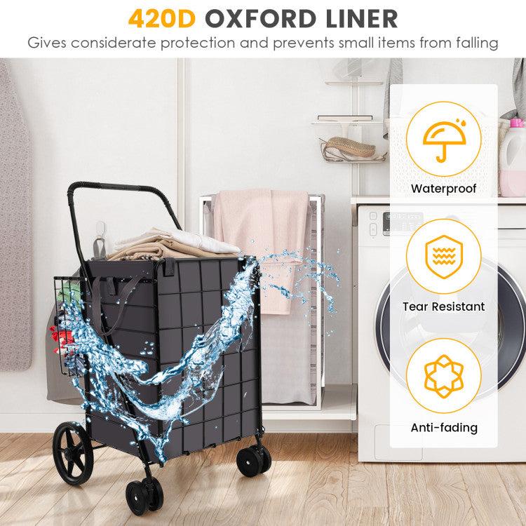 Folding Rolling Shopping Cart with Waterproof Liner and Basket