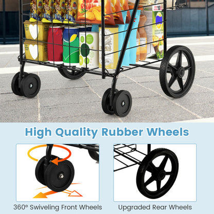 Folding Shopping Cart with Swiveling Wheels and Dual Storage Baskets