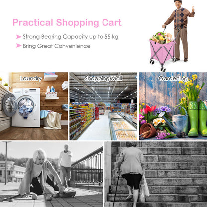 Folding Shopping Utility Cart with Water-Resistant Removable Canvas Bag