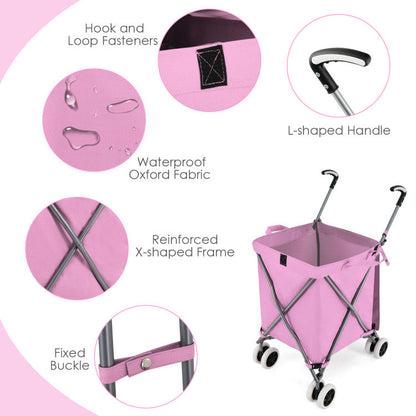 Folding Shopping Utility Cart with Water-Resistant Removable Canvas Bag
