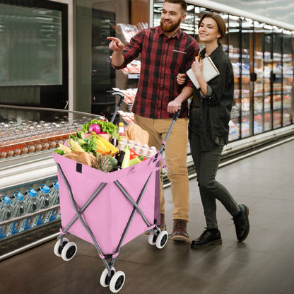 Folding Shopping Utility Cart with Water-Resistant Removable Canvas Bag