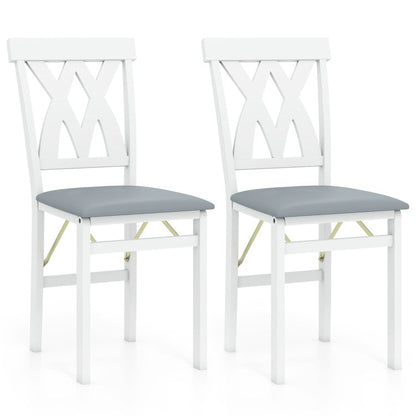 Folding Wooden Dining Chair Set of 2 Faux Leather Upholstered Kitchen Armless Chairs