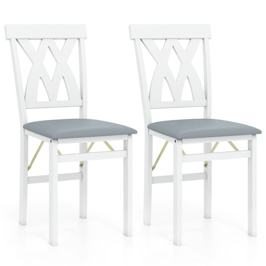 Folding Wooden Dining Chair Set of 2 Faux Leather Upholstered Kitchen Armless Chairs