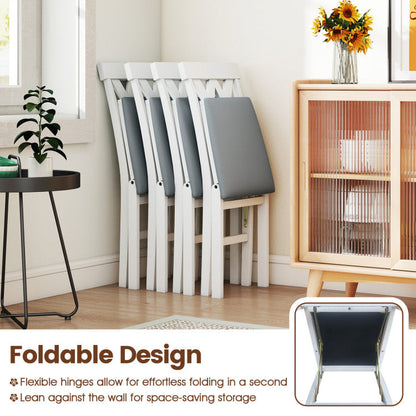 Folding Wooden Dining Chair Set of 2 Faux Leather Upholstered Kitchen Armless Chairs