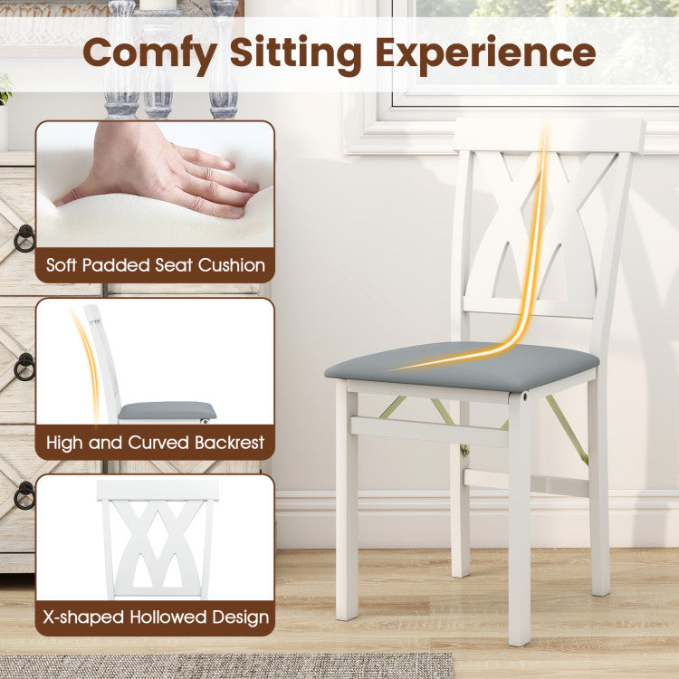 Folding Wooden Dining Chair Set of 2 Faux Leather Upholstered Kitchen Armless Chairs