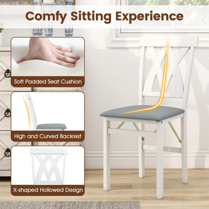 Folding Wooden Dining Chair Set of 2 Faux Leather Upholstered Kitchen Armless Chairs