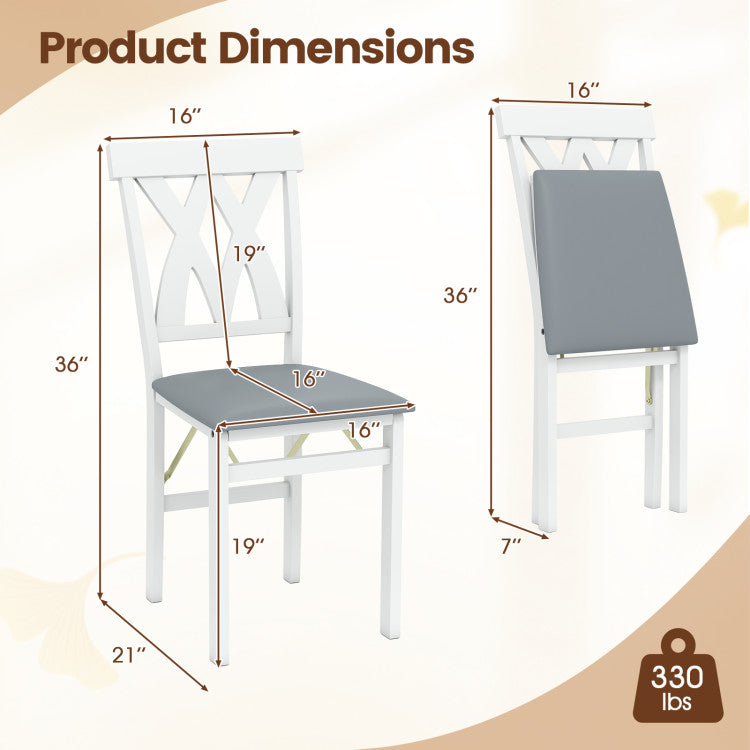 Folding Wooden Dining Chair Set of 2 Faux Leather Upholstered Kitchen Armless Chairs