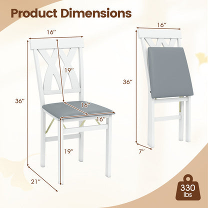 Folding Wooden Dining Chair Set of 2 Faux Leather Upholstered Kitchen Armless Chairs