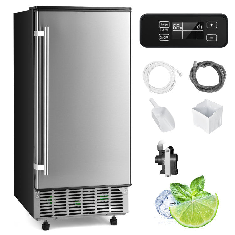 115V Free-Standing Undercounter Built-In Ice Maker with Self-Cleaning Function