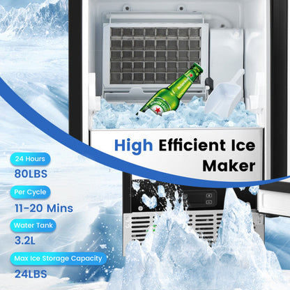 115V Free-Standing Undercounter Built-In Ice Maker with Self-Cleaning Function