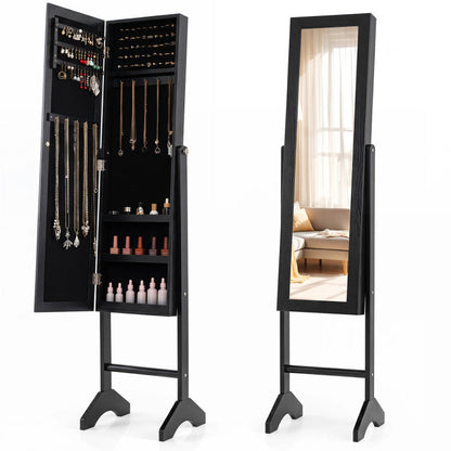 Freestanding Jewelry Armoire with Velvet Lining and Full Length Mirror