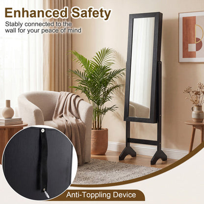 Freestanding Jewelry Armoire with Velvet Lining and Full Length Mirror