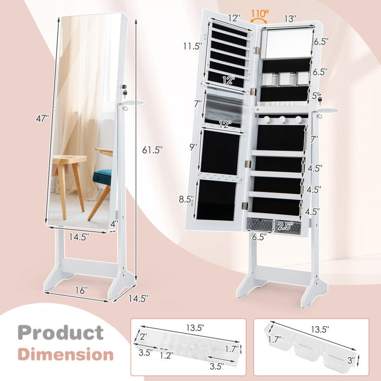 Freestanding Jewelry Cabinet with Full Length HD Mirror