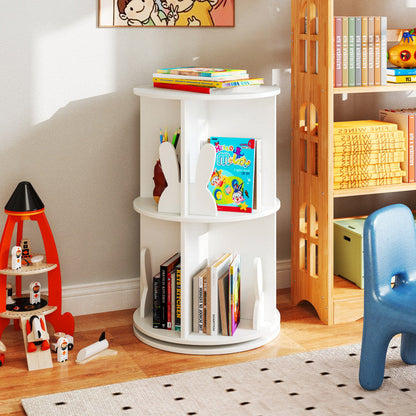 2 Tier Freestanding Kids Rotating Bookshelf Storage Rack with Bunny Baffles