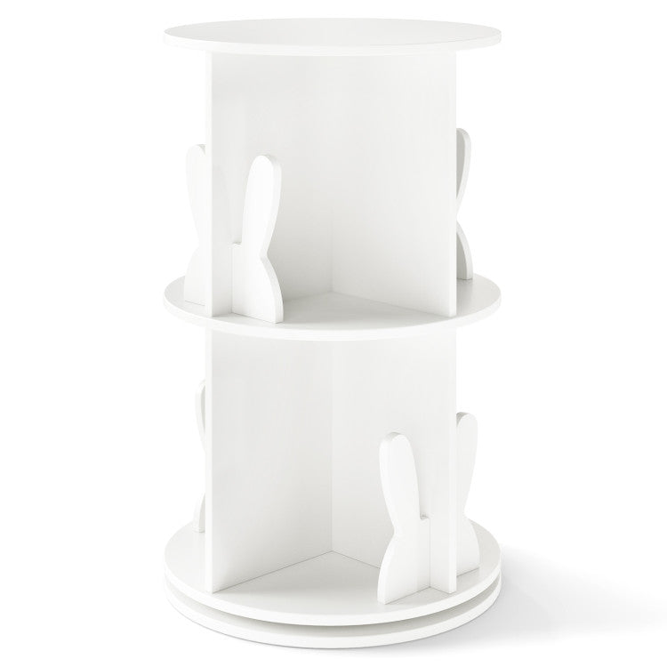 2 Tier Freestanding Kids Rotating Bookshelf Storage Rack with Bunny Baffles