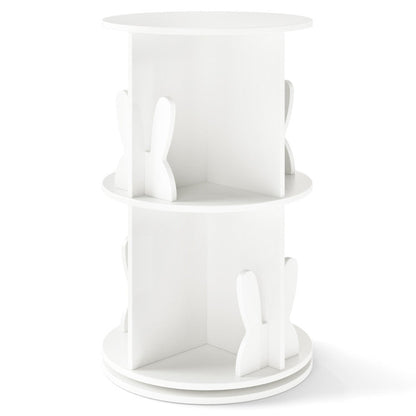 2 Tier Freestanding Kids Rotating Bookshelf Storage Rack with Bunny Baffles