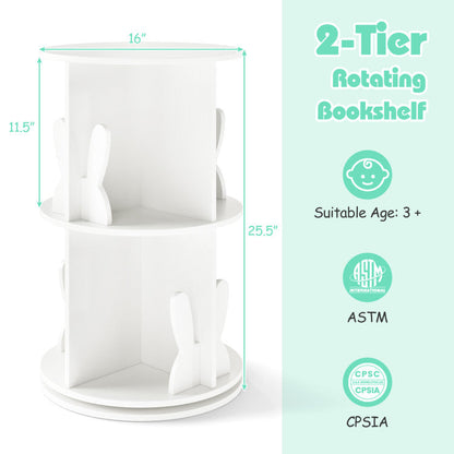 2 Tier Freestanding Kids Rotating Bookshelf Storage Rack with Bunny Baffles