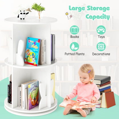 2 Tier Freestanding Kids Rotating Bookshelf Storage Rack with Bunny Baffles