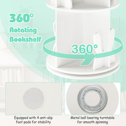 2 Tier Freestanding Kids Rotating Bookshelf Storage Rack with Bunny Baffles