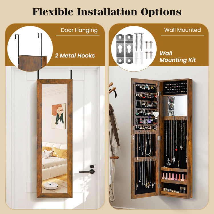 Jewelry Cabinet Wall or Door Mounted Jewelry Armoire Modern Hanging Jewelry Organizer