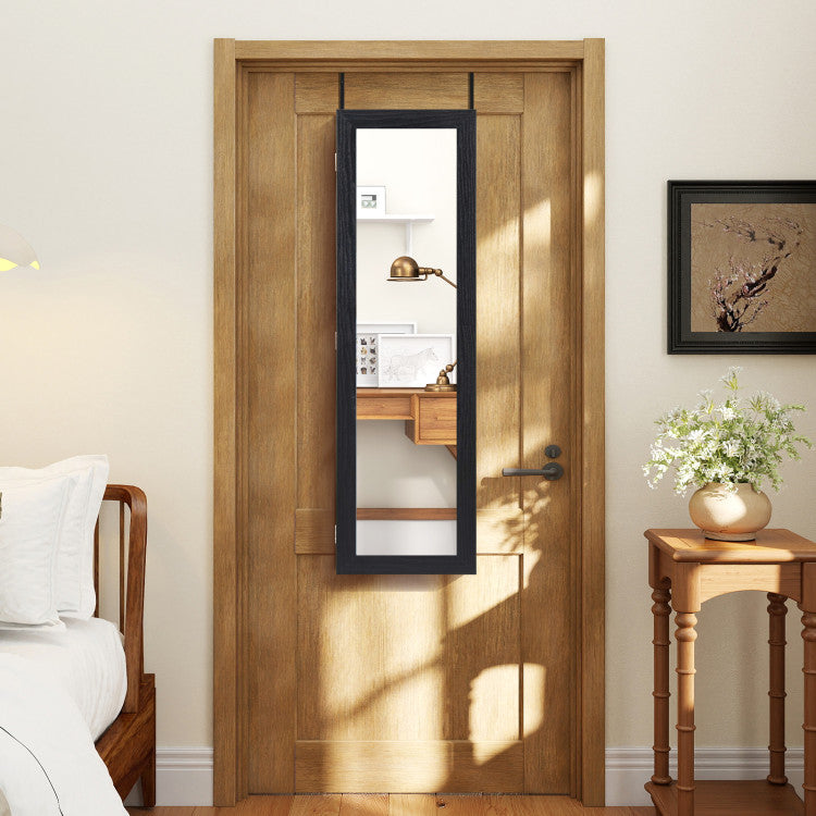 Wall or Door Mounted Jewelry Cabinet with Hooks & Storage Shelves