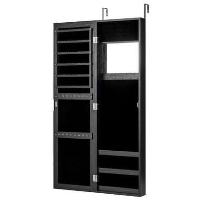 Wall or Door Mounted Jewelry Cabinet with Hooks & Storage Shelves