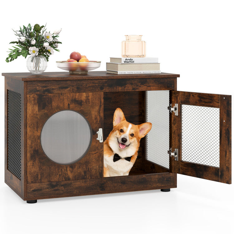 Furniture Style Dog Crate for Small and Medium Dogs with Translucent Window and Lockable Door