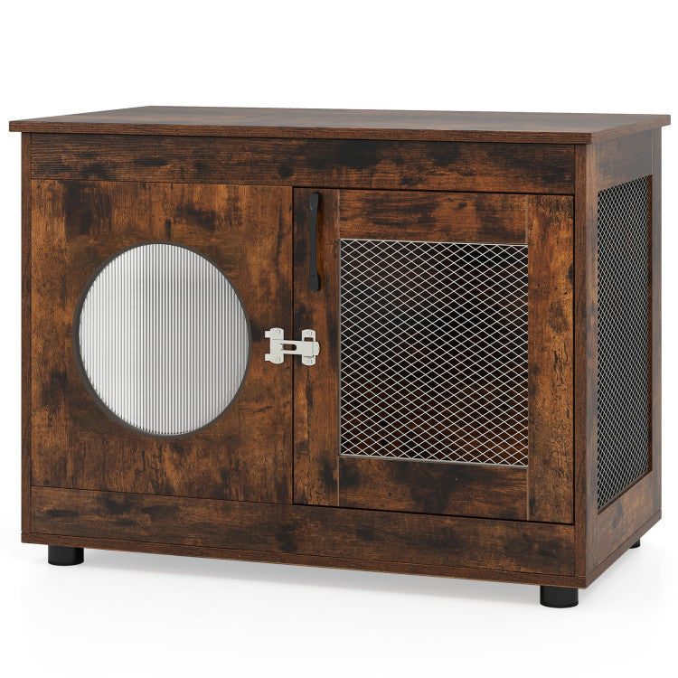 Furniture Style Dog Crate for Small and Medium Dogs with Translucent Window and Lockable Door