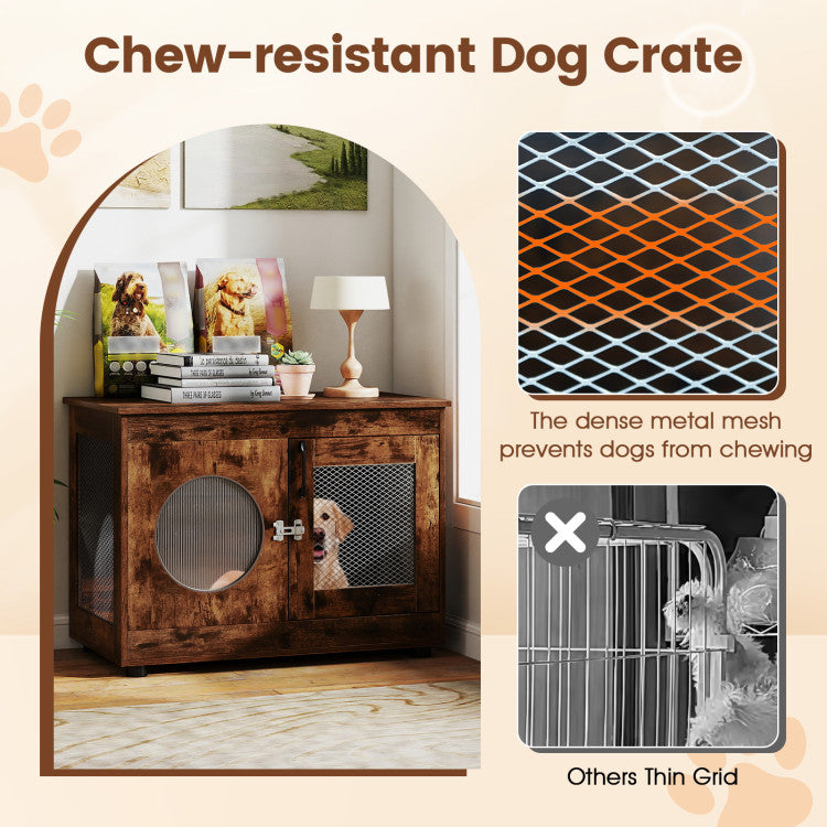 Furniture Style Dog Crate for Small and Medium Dogs with Translucent Window and Lockable Door