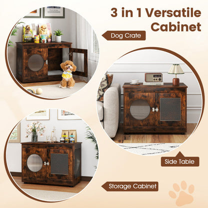 Furniture Style Dog Crate for Small and Medium Dogs with Translucent Window and Lockable Door