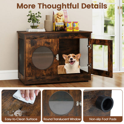 Furniture Style Dog Crate for Small and Medium Dogs with Translucent Window and Lockable Door