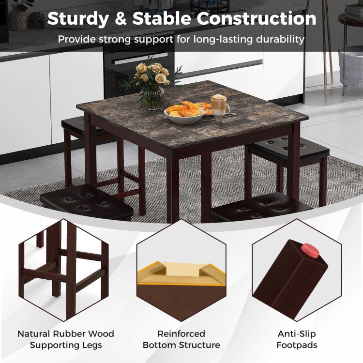 5-Piece Bar Table Set Counter-Height Dining Table and 4 Bar Stools
