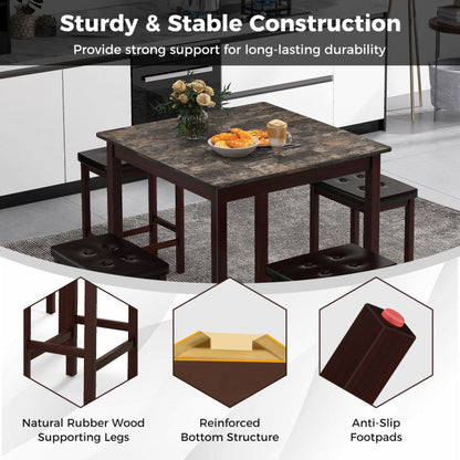 5-Piece Bar Table Set Counter-Height Dining Table and 4 Bar Stools