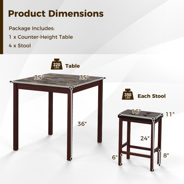 5-Piece Bar Table Set Counter-Height Dining Table and 4 Bar Stools