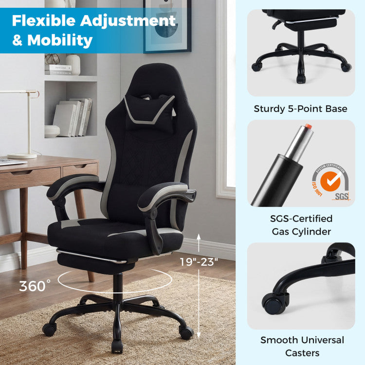 Gaming Chair Height Adjustable Computer Chair with Headrest Footrest & 360° Swivel Seat